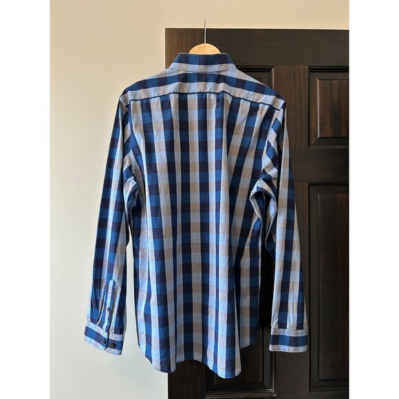 Blue and Gray Plaid Express Modern Fit Button Down Size L - Picture 4 of 7